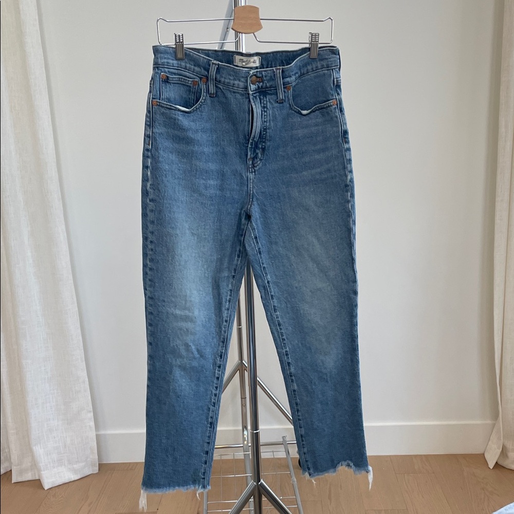 Madewell Raw Hem Blue Ankle Jeans